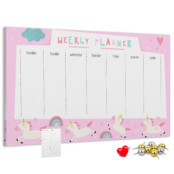 Prikbord weekplanner met eenhoorn en regenboog