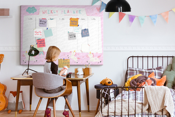 Prikbord weekplanner met eenhoorn en regenboog