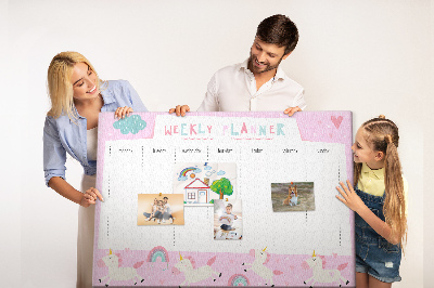 Prikbord weekplanner met eenhoorn en regenboog