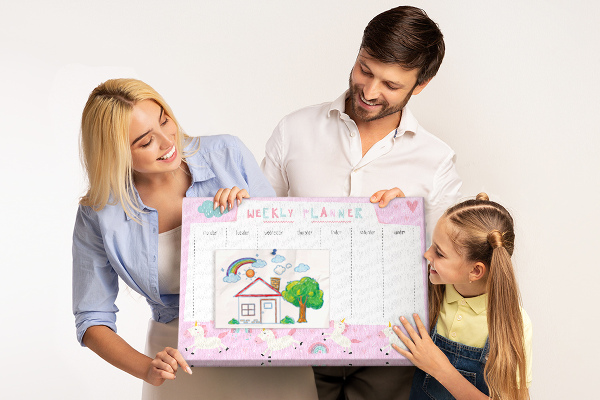 Prikbord weekplanner met eenhoorn en regenboog