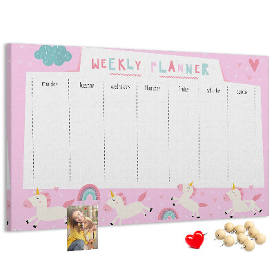Prikbord weekplanner met eenhoorn en regenboog