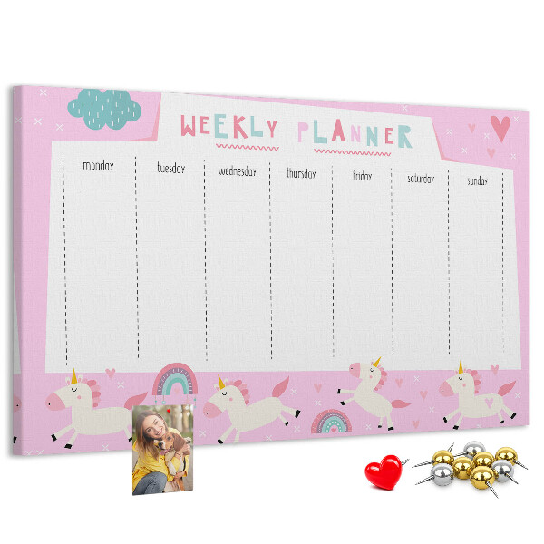 Prikbord weekplanner met eenhoorn en regenboog