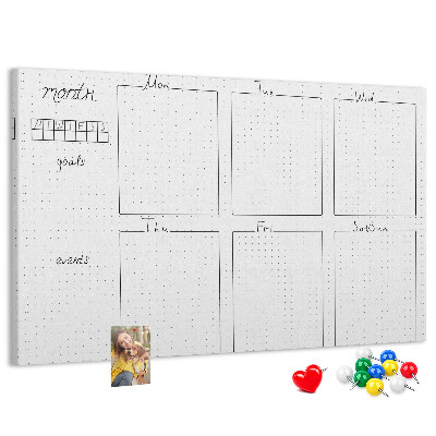 Kurkbord planner met een raster voor tijdsindeling