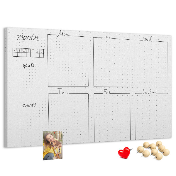 Kurkbord planner met een raster voor tijdsindeling