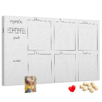 Kurkbord planner met een raster voor tijdsindeling