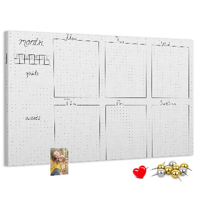 Kurkbord planner met een raster voor tijdsindeling