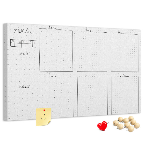 Kurkbord planner met een raster voor tijdsindeling