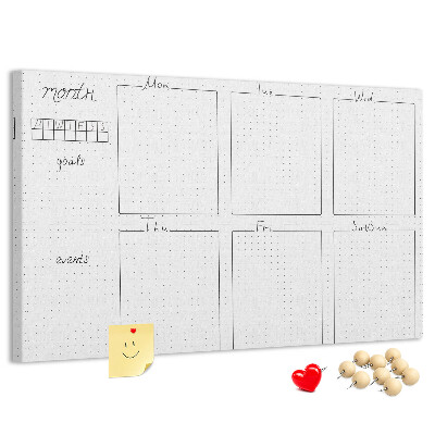 Kurkbord planner met een raster voor tijdsindeling
