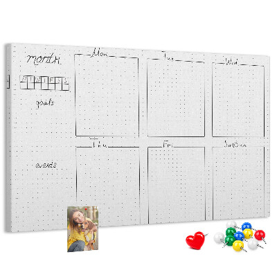 Kurkbord planner met een raster voor tijdsindeling