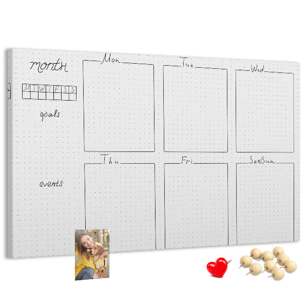 Kurkbord planner met een raster voor tijdsindeling