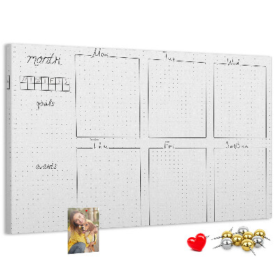 Kurkbord planner met een raster voor tijdsindeling