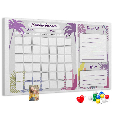 Kurk prikbord maandkalender met tropisch plantenmotief