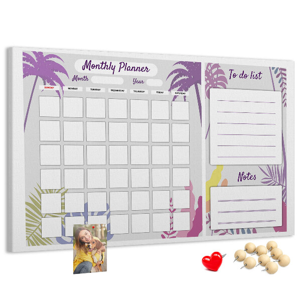 Kurk prikbord maandkalender met tropisch plantenmotief