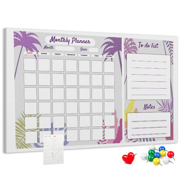 Kurk prikbord maandkalender met tropisch plantenmotief