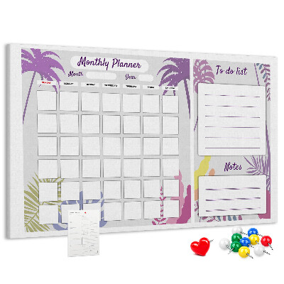 Kurk prikbord maandkalender met tropisch plantenmotief