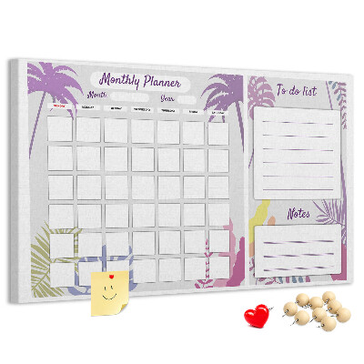 Kurk prikbord maandkalender met tropisch plantenmotief