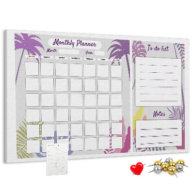 Kurk prikbord maandkalender met tropisch plantenmotief