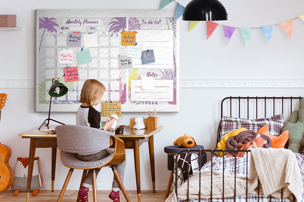 Kurk prikbord maandkalender met tropisch plantenmotief