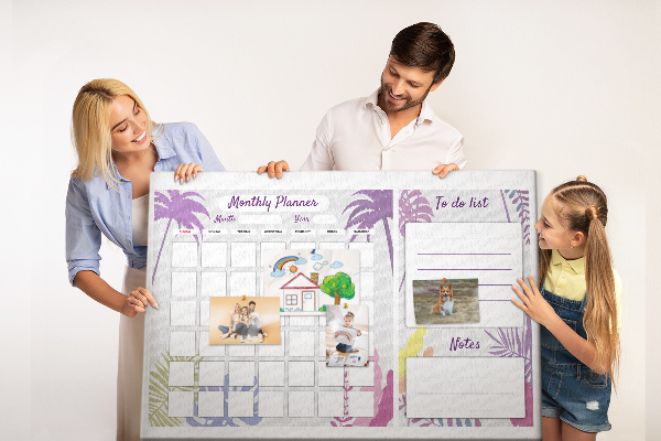 Kurk prikbord maandkalender met tropisch plantenmotief