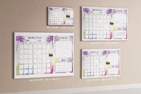 Kurk prikbord maandkalender met tropisch plantenmotief