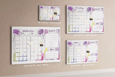 Kurk prikbord maandkalender met tropisch plantenmotief