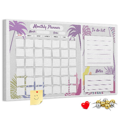Kurk prikbord maandkalender met tropisch plantenmotief