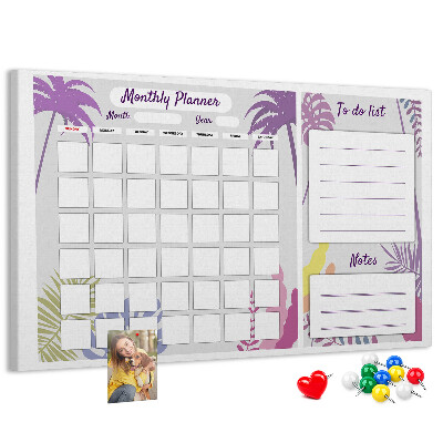 Kurk prikbord maandkalender met tropisch plantenmotief