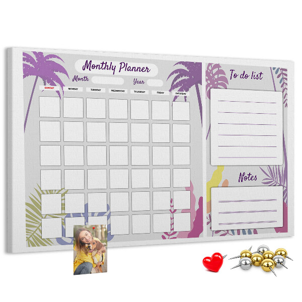 Kurk prikbord maandkalender met tropisch plantenmotief