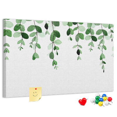 Prikbord met een print van groene bladeren in een verfijnde aquareltechniek