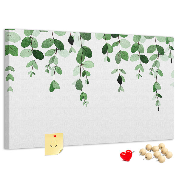 Prikbord met een print van groene bladeren in een verfijnde aquareltechniek