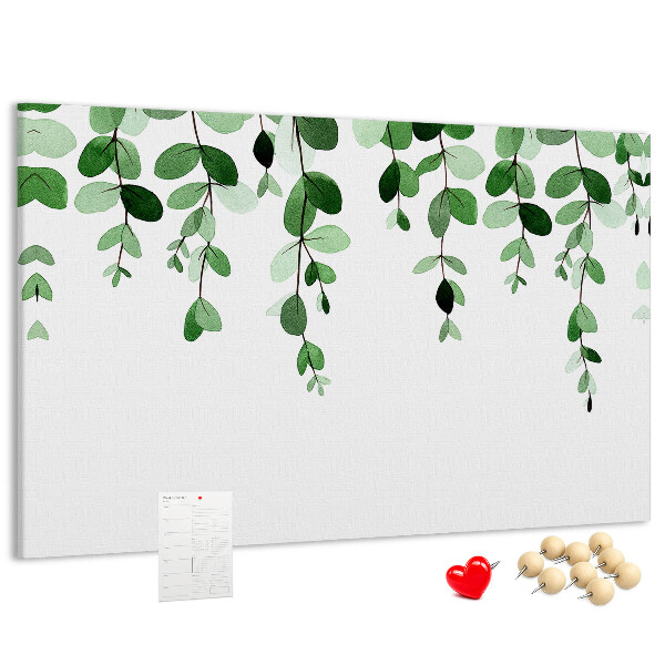 Prikbord met een print van groene bladeren in een verfijnde aquareltechniek