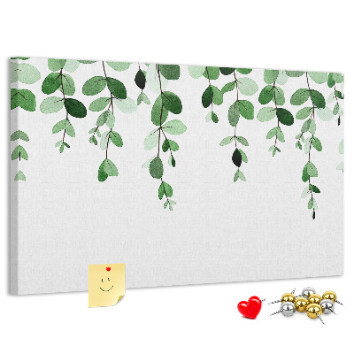 Prikbord met een print van groene bladeren in een verfijnde aquareltechniek