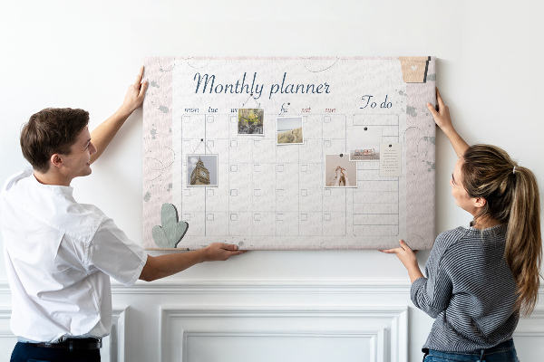 Prikbord maandplanner met plantenaccenten