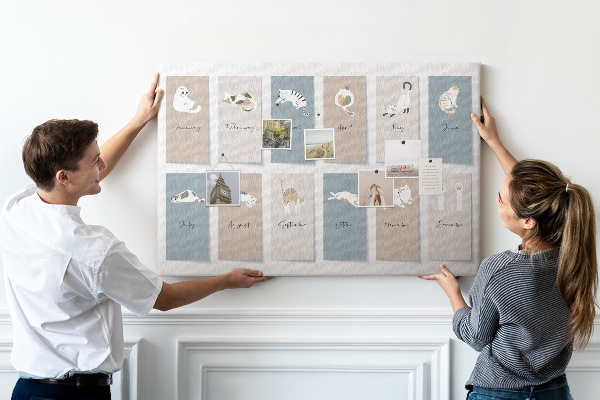 Kalender met illustraties van huisdieren prikbord met schattige dierenafbeeldingen