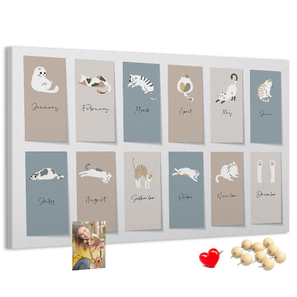 Kalender met illustraties van huisdieren prikbord met schattige dierenafbeeldingen