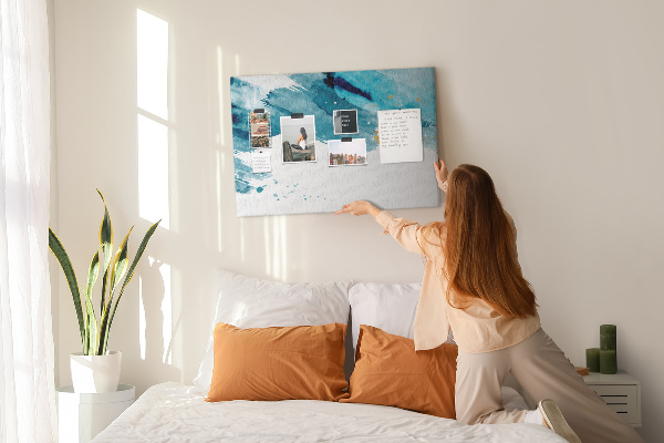 Prikbord blauwe golven met gouden accenten