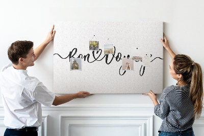 Kurken prikbord met een elegante inscriptie voor reizigers