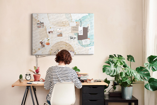 Kurkbord met abstract landschap in pasteltinten