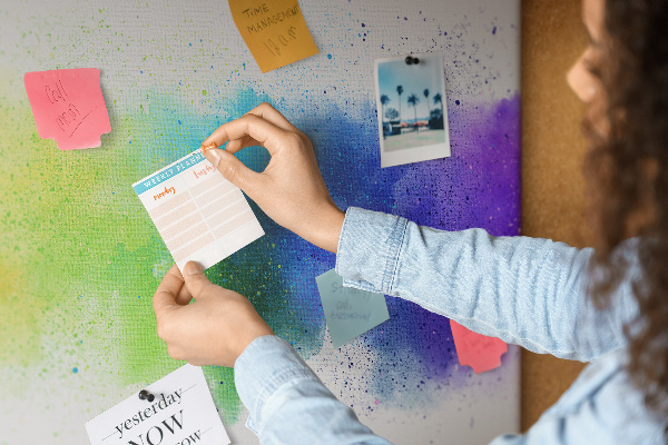 Kurkbord met een kleurrijk regenboogdesign