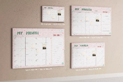 Kurken prikbord roze kalender met wolkjes en hartjes
