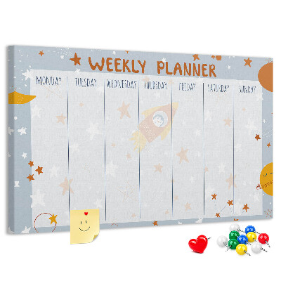 Kurk prikbord met kosmisch weekschema en sterrenmotief