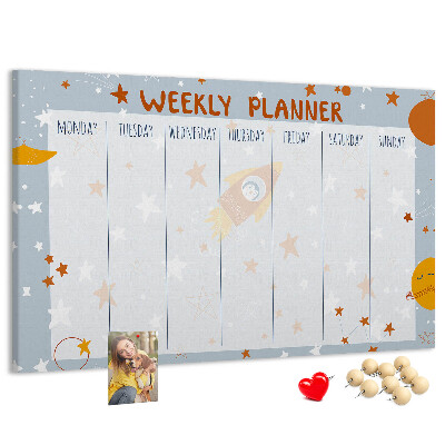 Kurk prikbord met kosmisch weekschema en sterrenmotief