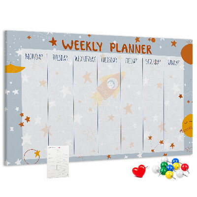 Kurk prikbord met kosmisch weekschema en sterrenmotief