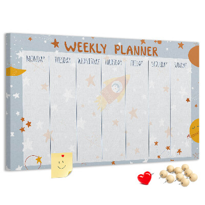 Kurk prikbord met kosmisch weekschema en sterrenmotief