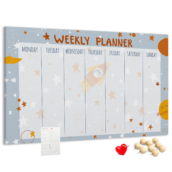 Kurk prikbord met kosmisch weekschema en sterrenmotief