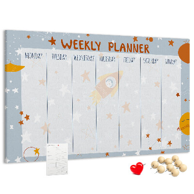 Kurk prikbord met kosmisch weekschema en sterrenmotief