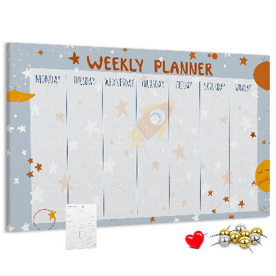 Kurk prikbord met kosmisch weekschema en sterrenmotief