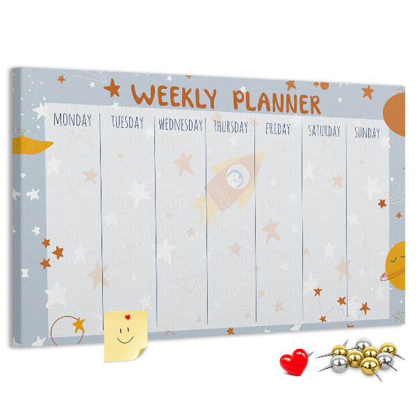 Kurk prikbord met kosmisch weekschema en sterrenmotief