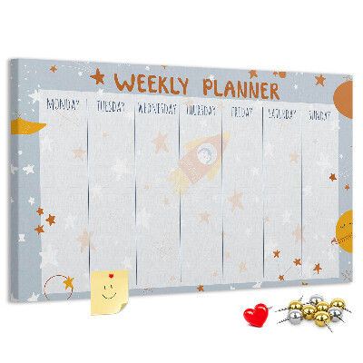 Kurk prikbord met kosmisch weekschema en sterrenmotief