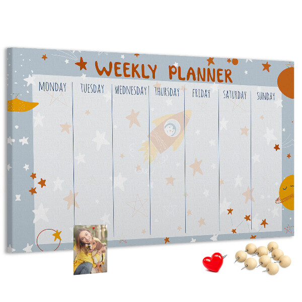 Kurk prikbord met kosmisch weekschema en sterrenmotief